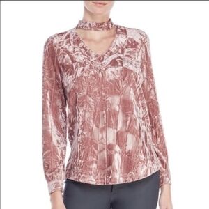 Nanette Lepore crushed velvet choker neck line long sleeve keyhole back top